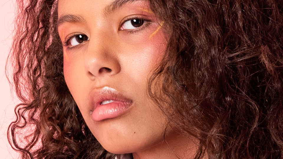 krull magazine. close up beauty shot with pink eye makeup