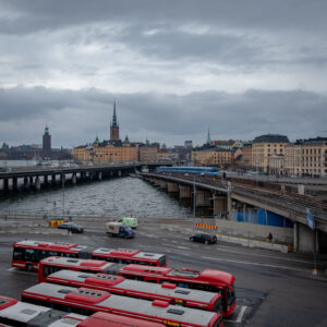 Stockholm, Sweden, view from Slussen over train lines towards Gamla Stan