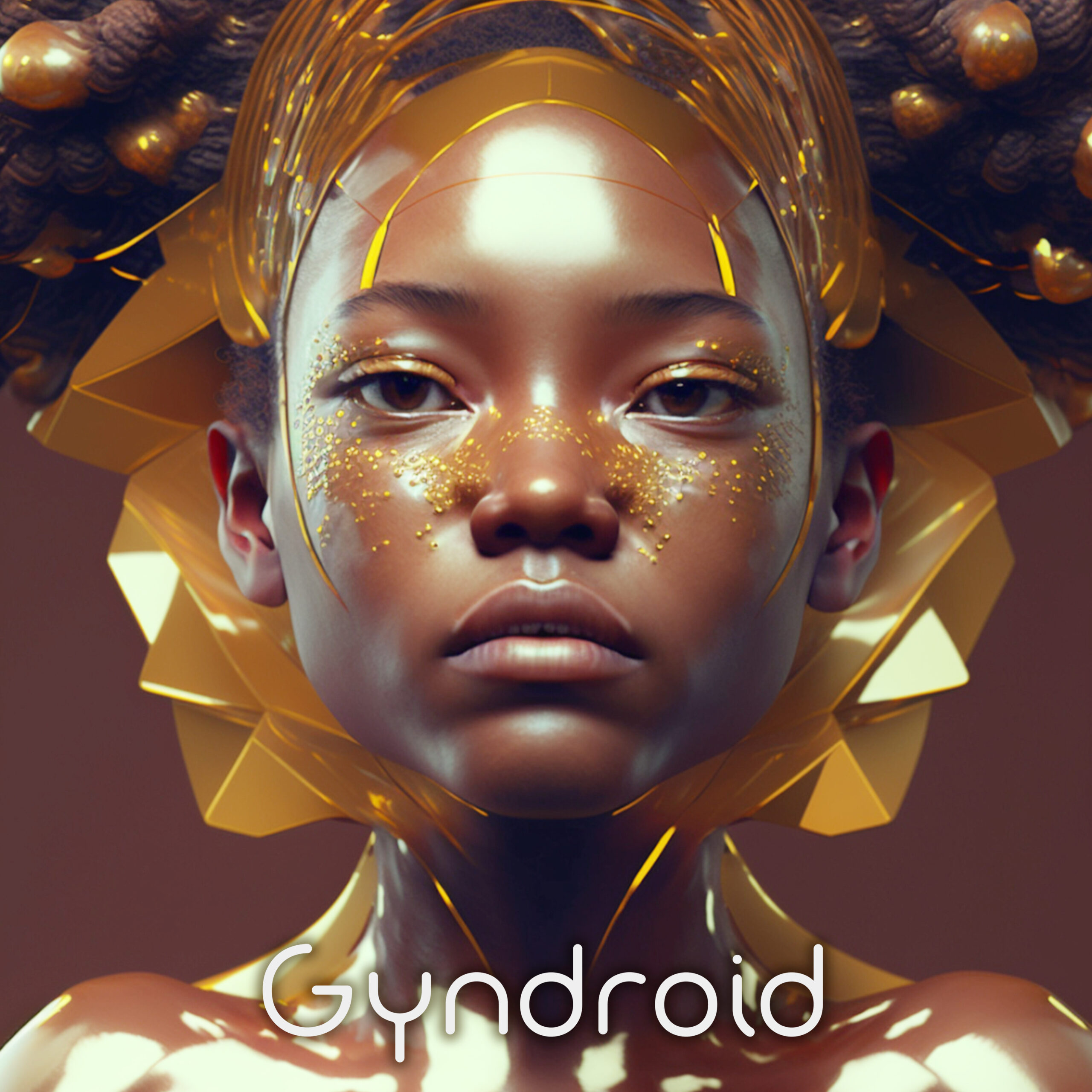 GYNDROID gold portrait, artwork directed by Camilla Wellton